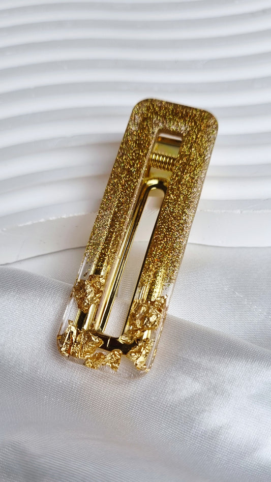 Barrette cheveux à paillettes et feuille d'or