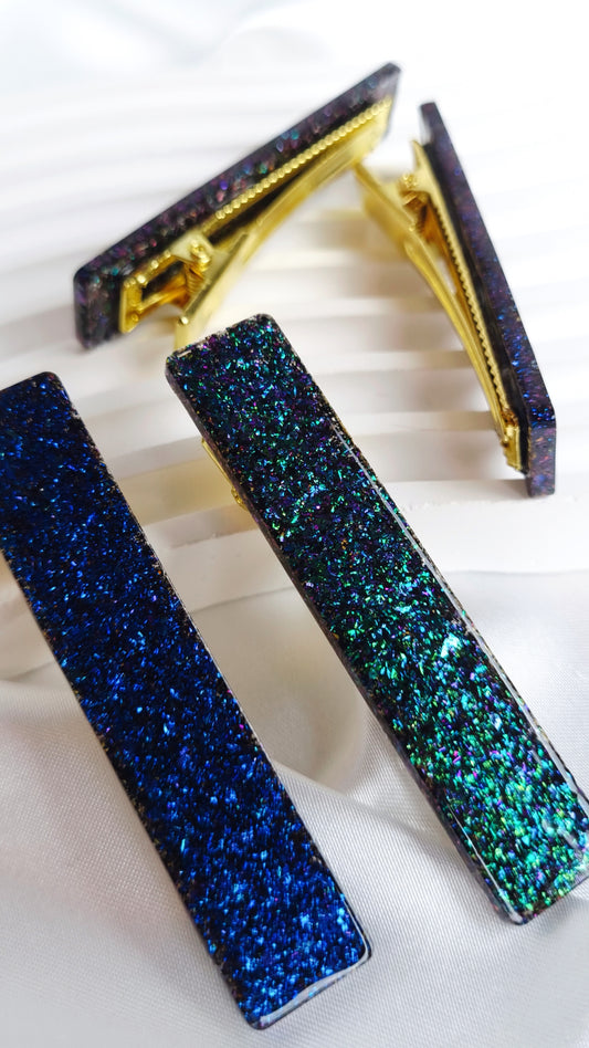 Barrette cheveux à paillettes colorée galaxy moon